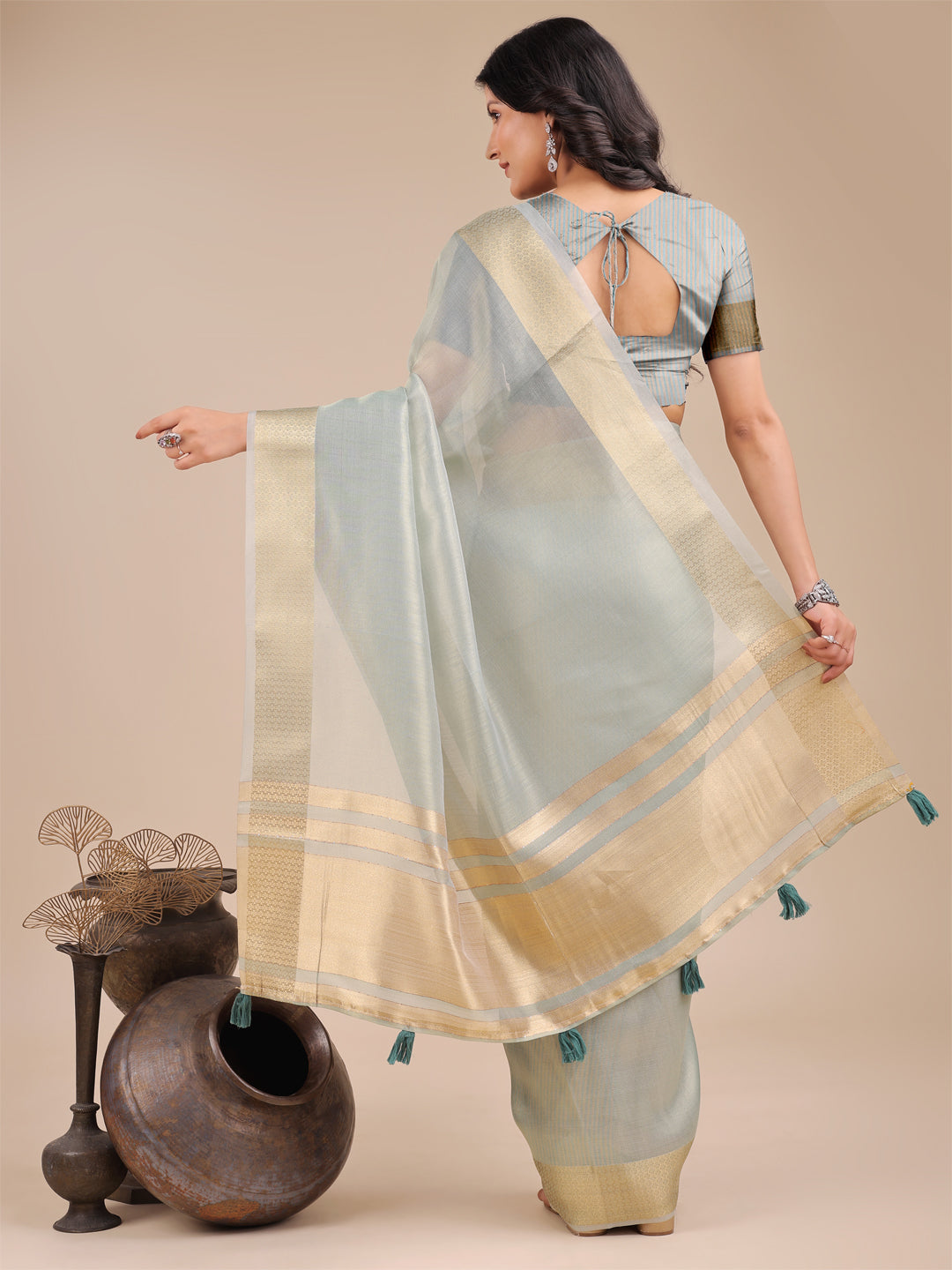 Astita Elegant Sea Green Organza Saree – Sheer Sophistication for Timeless Beauty