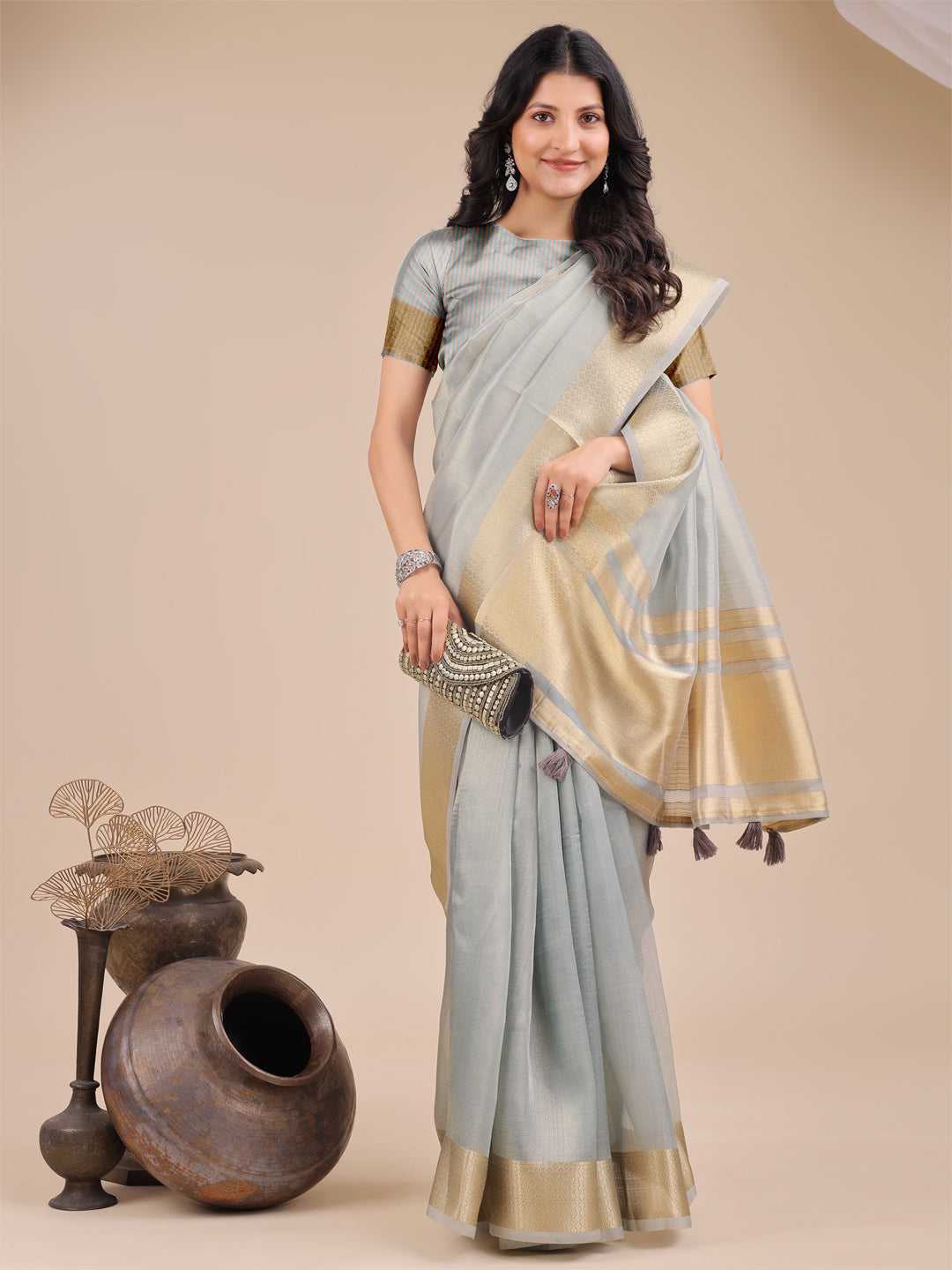 Astita Elegant Sky Blue Organza Saree – Sheer Sophistication for Timeless Beauty