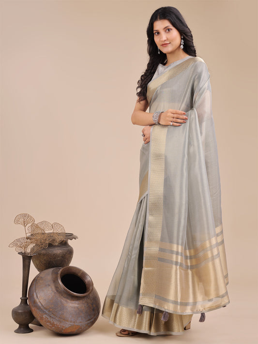 Astita Elegant Grey Organza Saree – Sheer Sophistication for Timeless Beauty