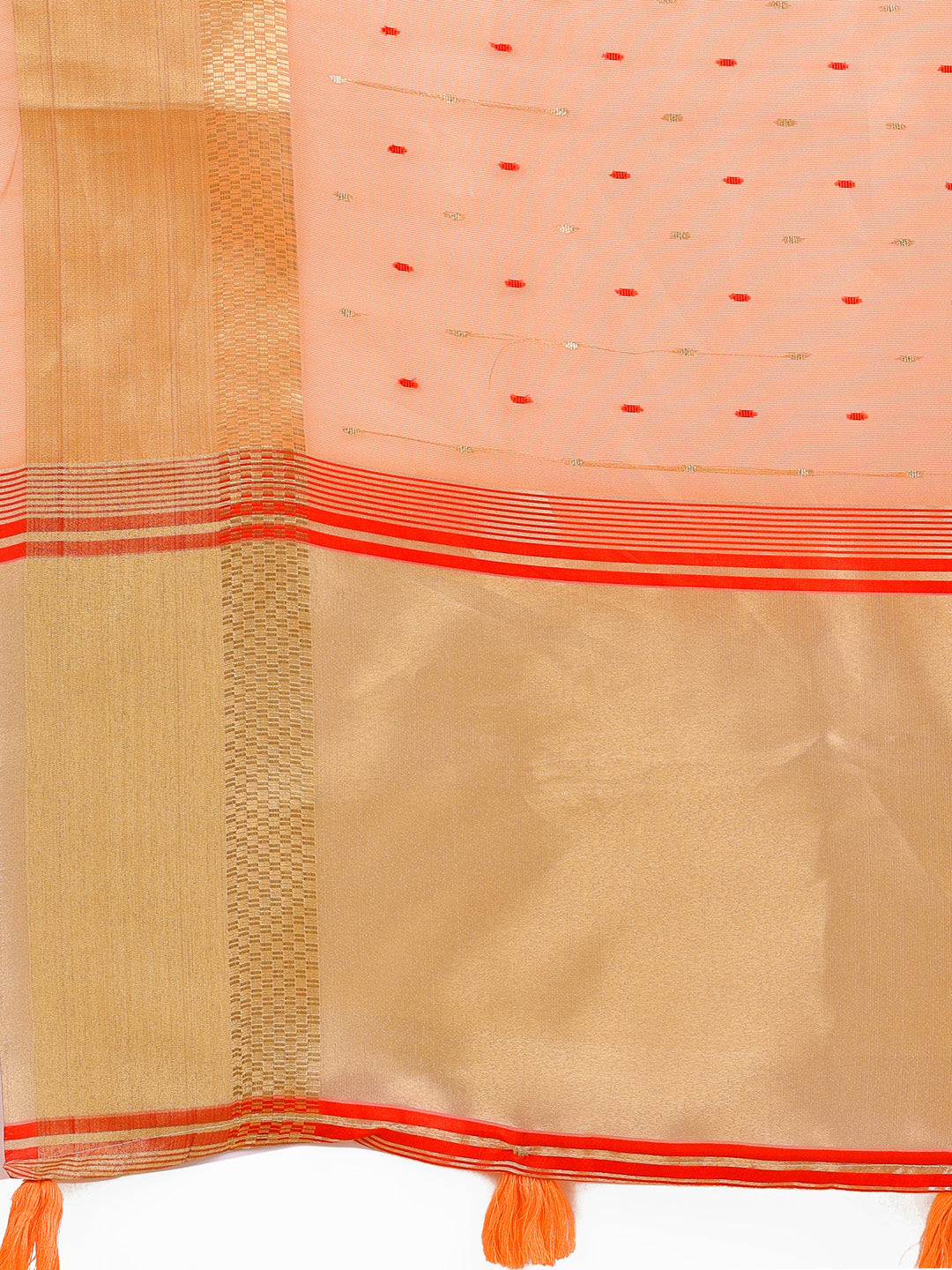 Astita Peach Gold Organza Silk Saree – Lightweight Luxury for Your Ethnic Moments