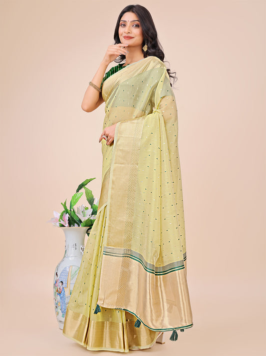 Astita Light Green Gold Organza Silk Saree – Lightweight Luxury for Your Ethnic Moments