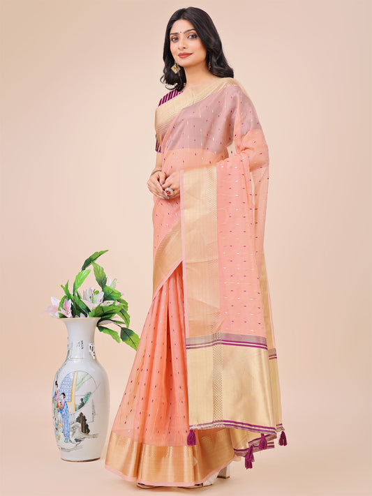 Astita Light Pink Gold Organza Silk Saree – Lightweight Luxury for Your Ethnic Moments