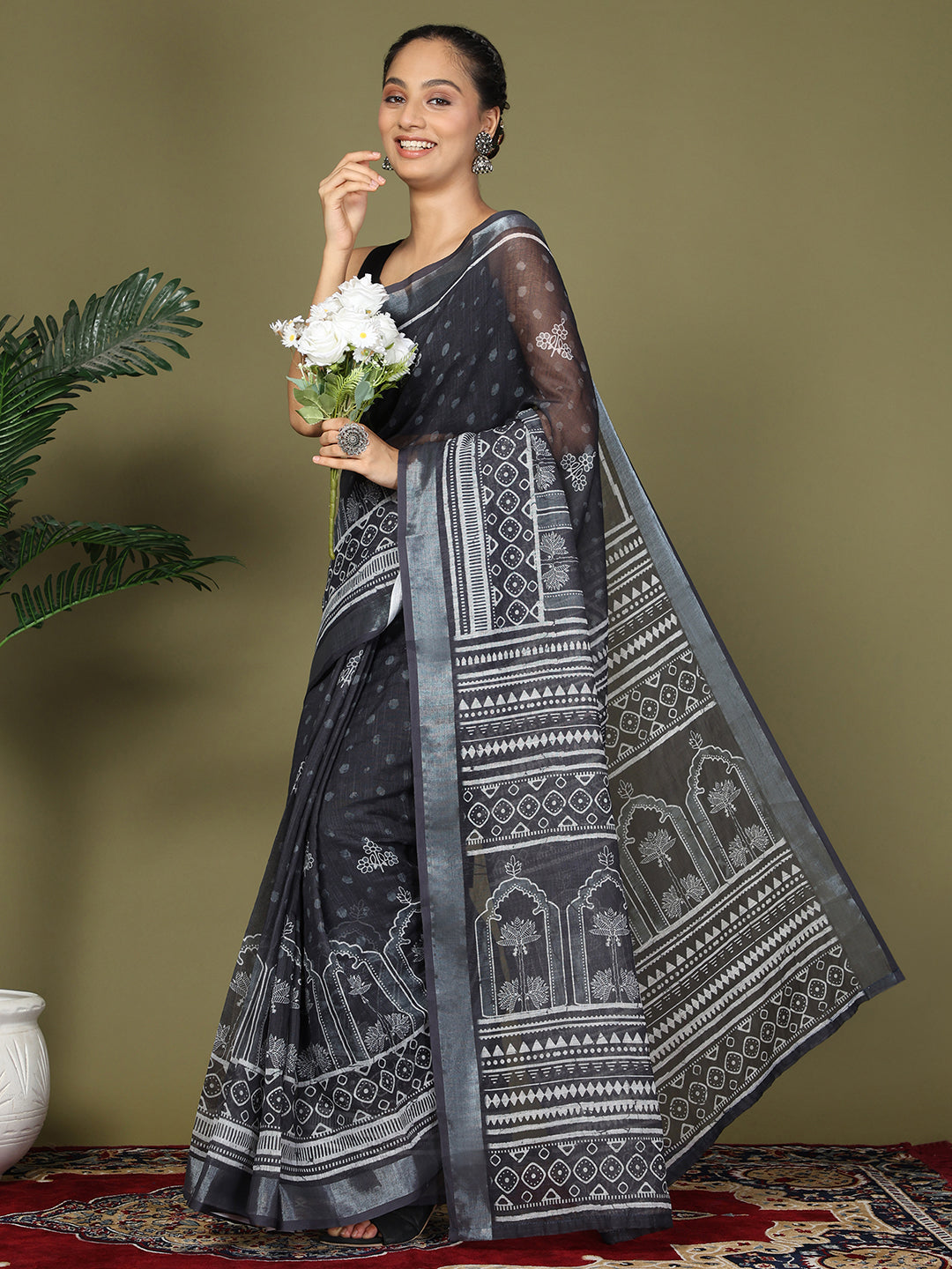 Astita Black Printed Cotton | Comfortable Daily & Office Wear Saree for Women