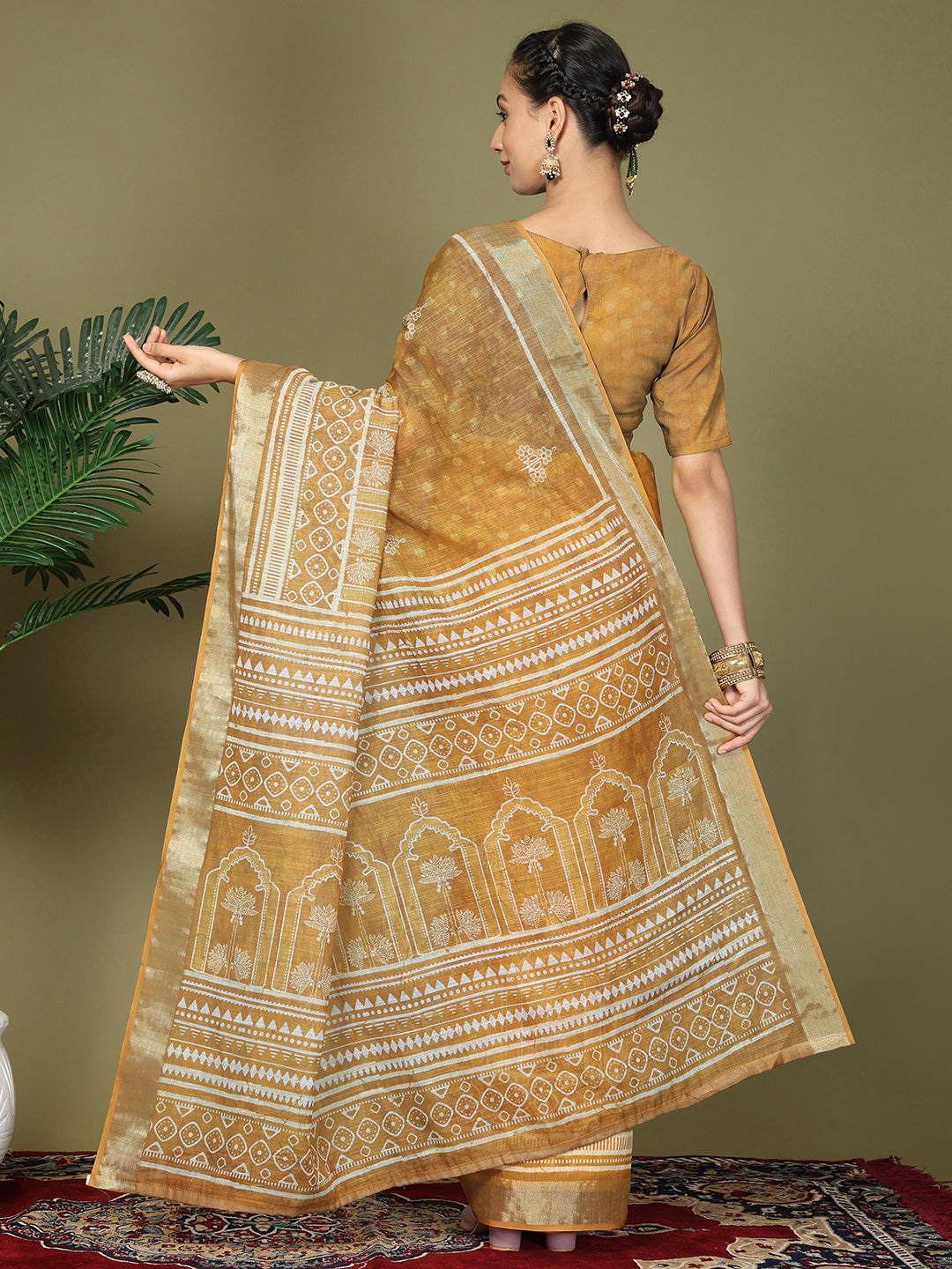 Astita Golden Printed Cotton Comfortable Daily & Office Wear Saree for Women