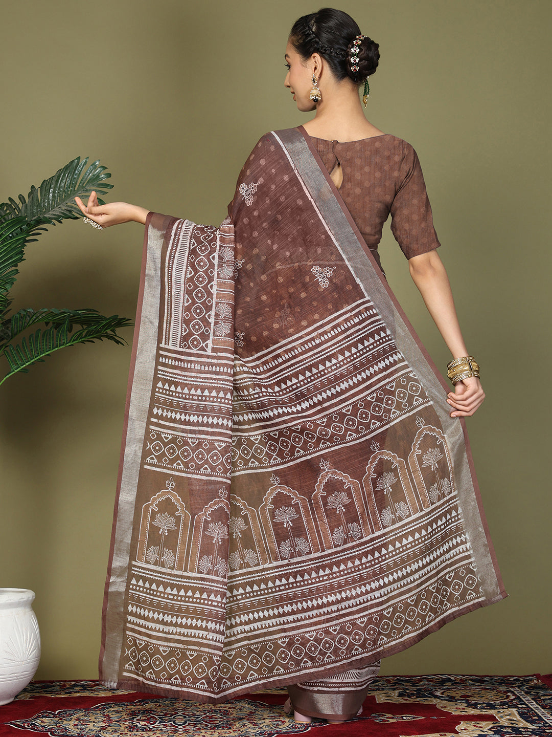 Astita Brown Printed Cotton Comfortable Daily & Office Wear Saree for Women