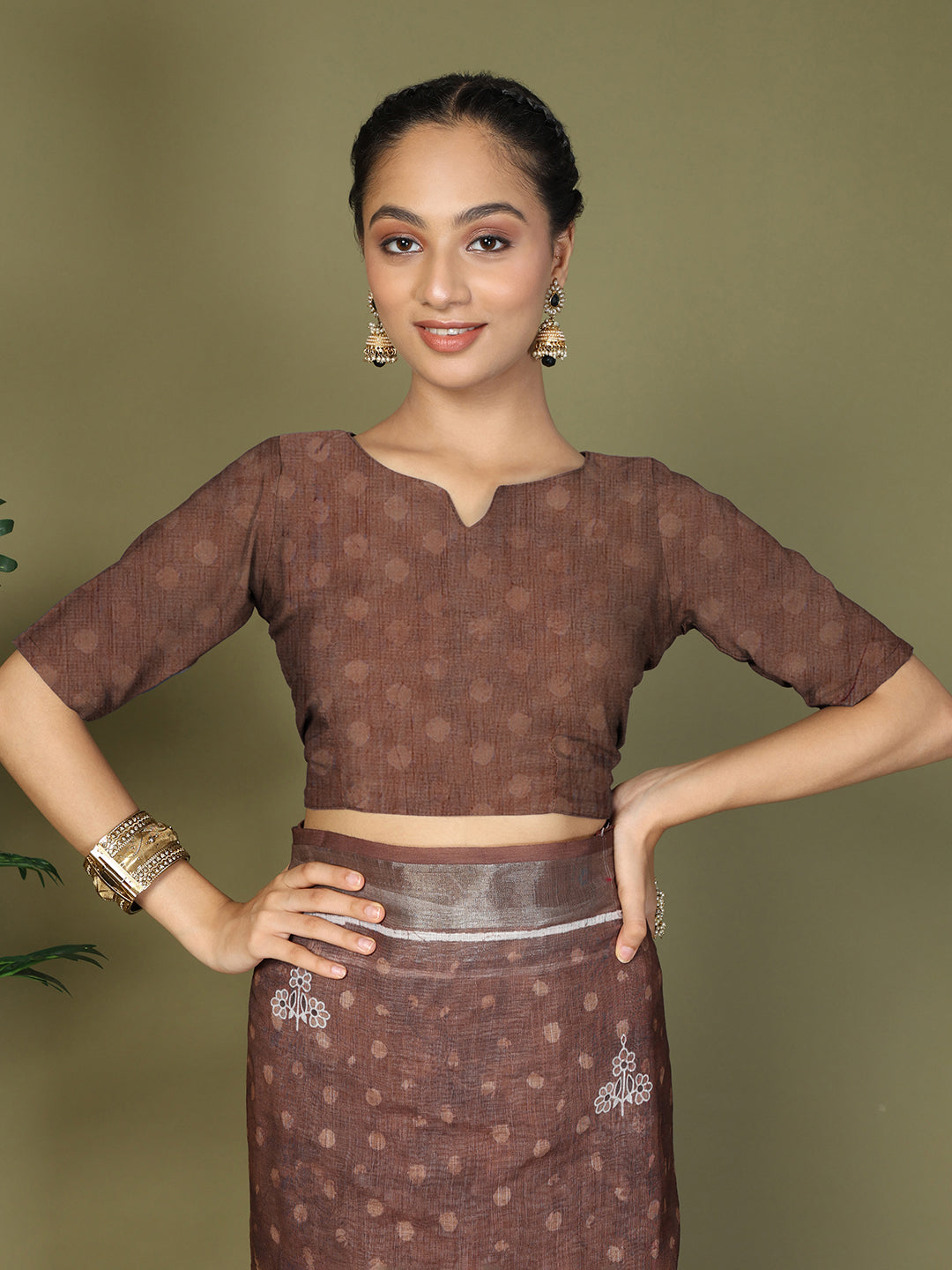 Astita Brown Printed Cotton Comfortable Daily & Office Wear Saree for Women
