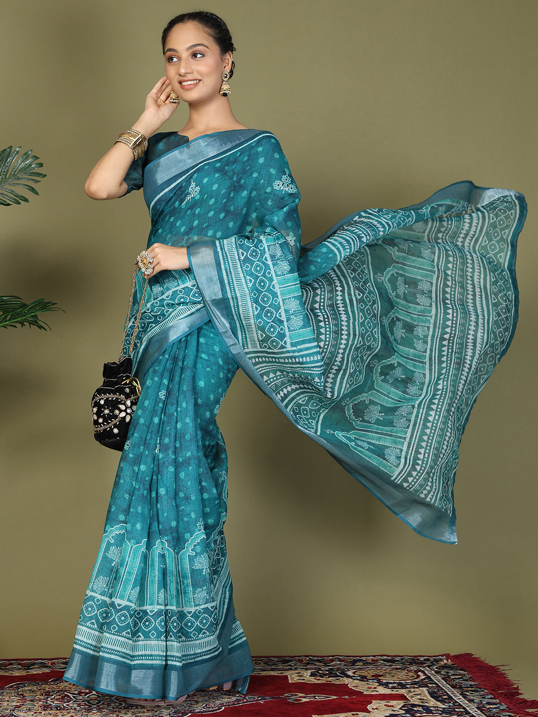 Astita Sea Green Printed Cotton Comfortable Daily & Office Wear Saree for Women