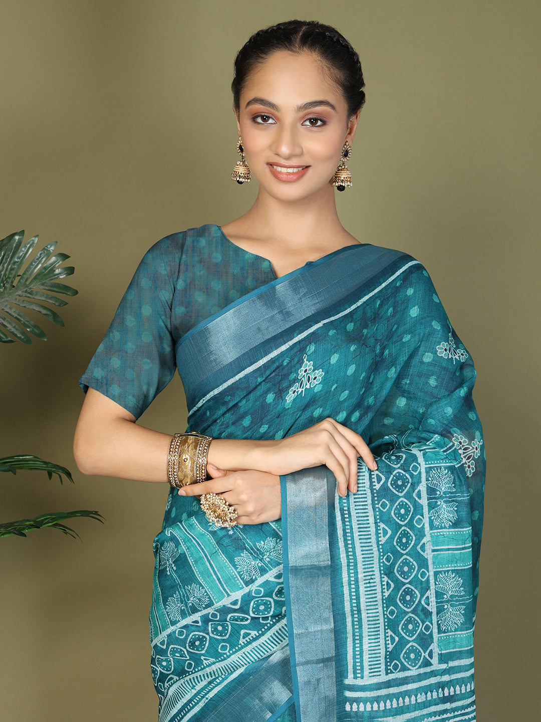 Astita Sea Green Printed Cotton Comfortable Daily & Office Wear Saree for Women