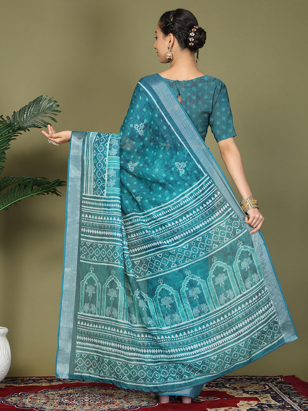 Astita Sea Green Printed Cotton Comfortable Daily & Office Wear Saree for Women