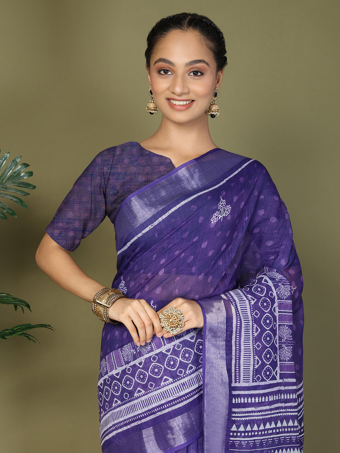 Astita Violet Printed Cotton Comfortable Daily & Office Wear Saree for Women