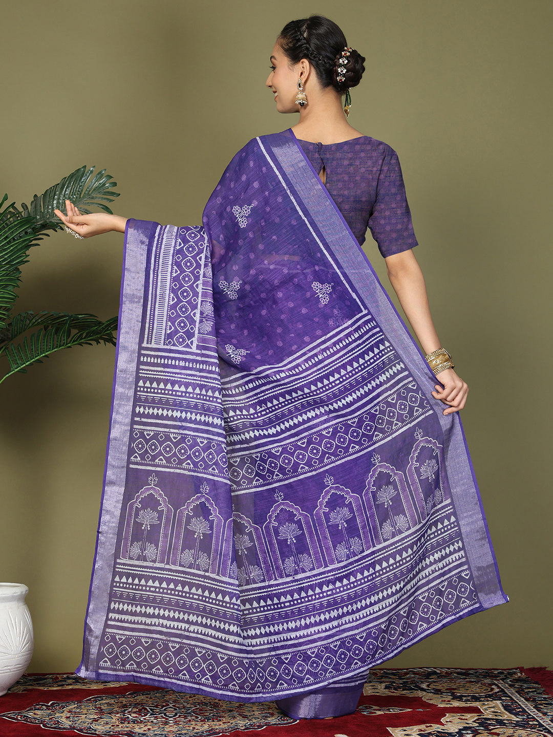 Astita Violet Printed Cotton Comfortable Daily & Office Wear Saree for Women
