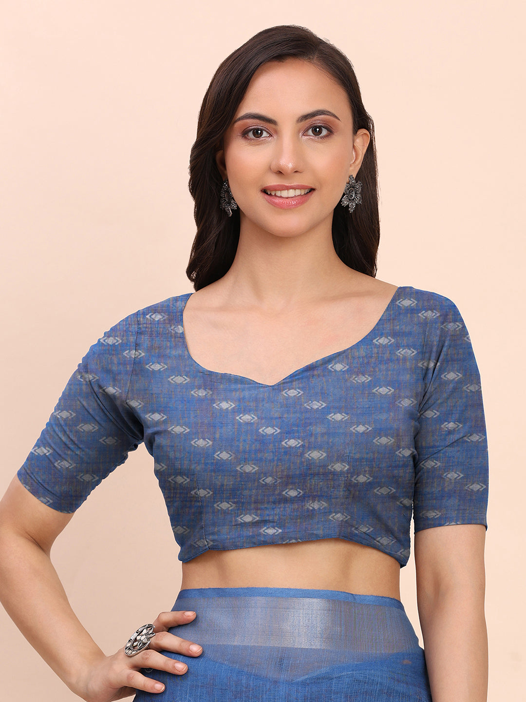 Astita Indigo Blue Cotton Cotton Saree with Tribal Floral Print | Bold Ethnic Design | Lightweight Casual & Festive Saree for Women