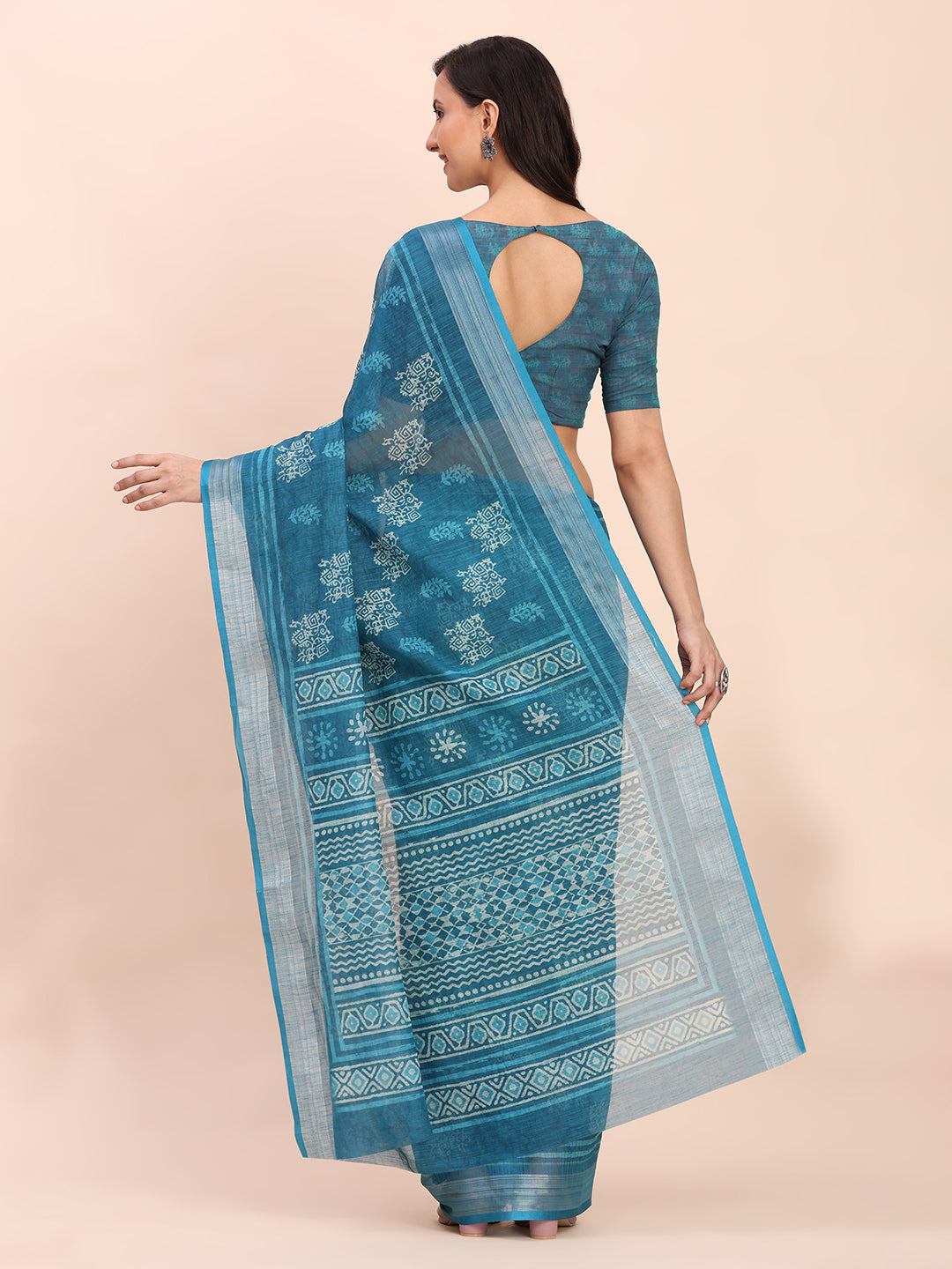Astita Sea Green Cotton Cotton Saree with Tribal Floral Print | Bold Ethnic Design | Lightweight Casual & Festive Saree for Women