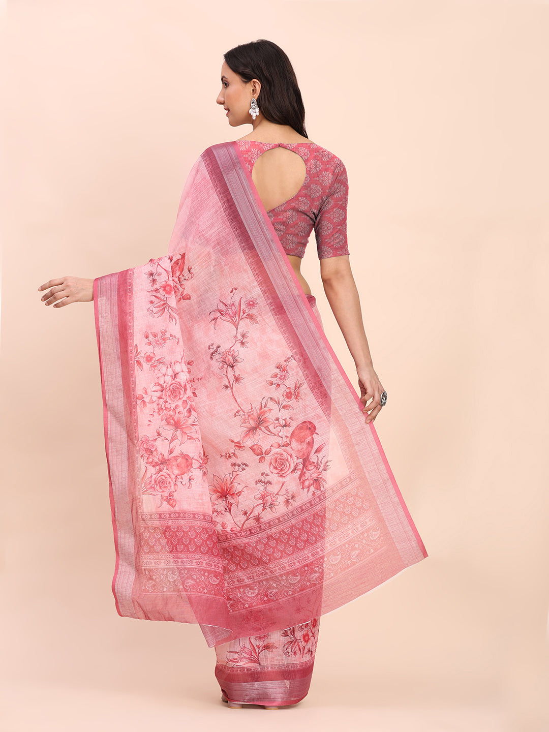 Astita Light Pink Cotton Cotton Saree with Tribal Floral Print | Bold Ethnic Design | Lightweight Casual & Festive Saree for Women