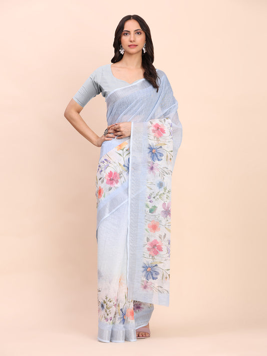 Astita Green Cotton Cotton Saree with Tribal Floral Print | Bold Ethnic Design | Lightweight Casual & Festive Saree for Women