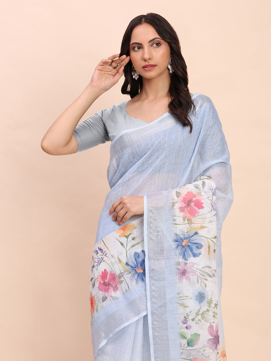 Astita Green Cotton Cotton Saree with Tribal Floral Print | Bold Ethnic Design | Lightweight Casual & Festive Saree for Women