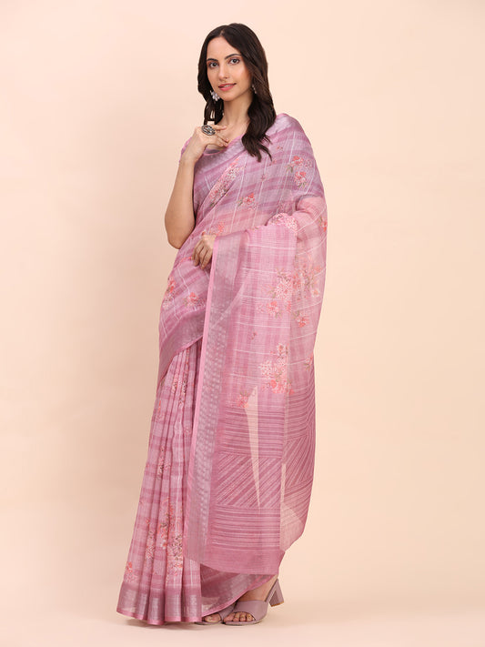 Astita Pink Cotton Cotton Saree with Tribal Floral Print | Bold Ethnic Design | Lightweight Casual & Festive Saree for Women