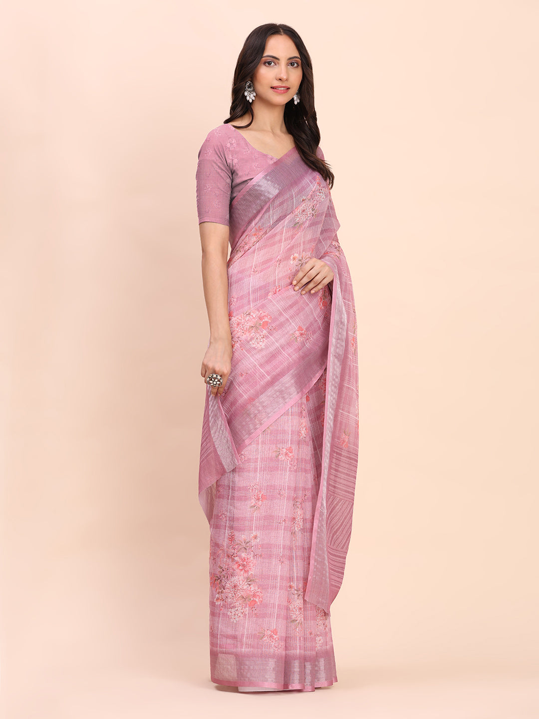 Astita Pink Cotton Cotton Saree with Tribal Floral Print | Bold Ethnic Design | Lightweight Casual & Festive Saree for Women