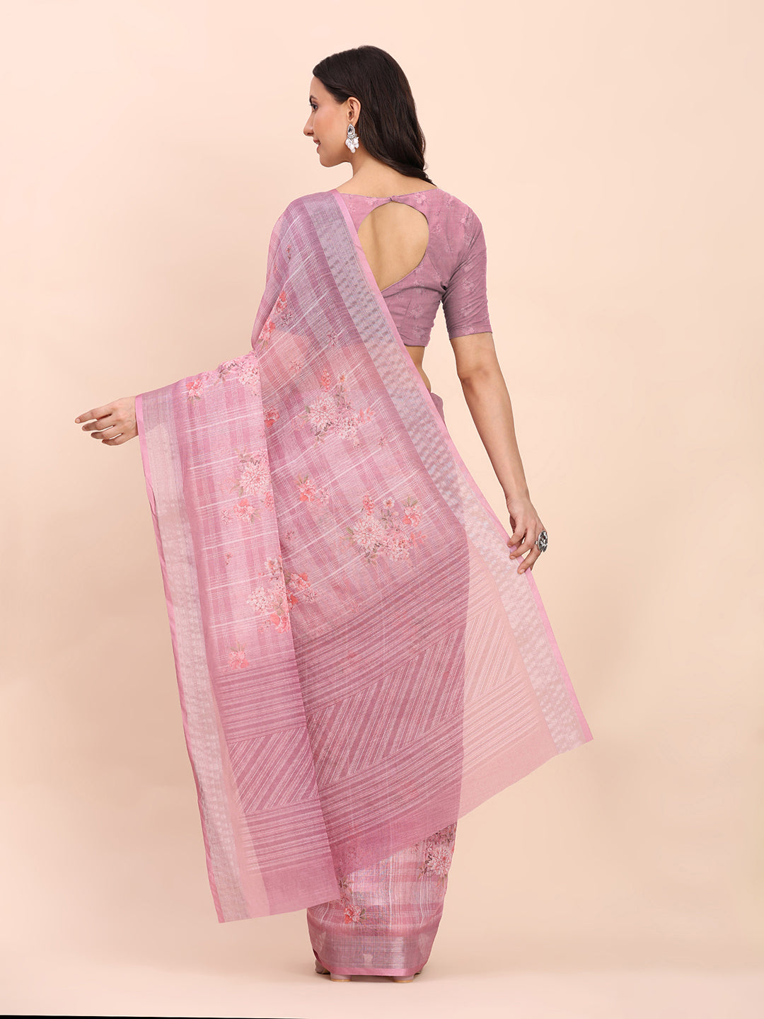 Astita Pink Cotton Cotton Saree with Tribal Floral Print | Bold Ethnic Design | Lightweight Casual & Festive Saree for Women