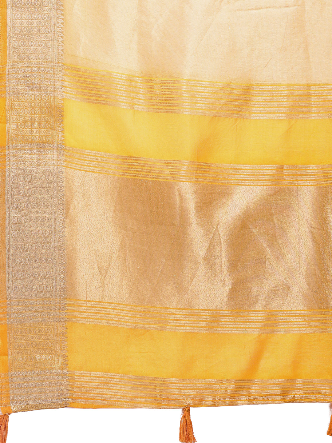 Astita Elegant Yellow & Yellow Organza Saree with Rich Zari Border & Pallu Tassels | Premium Partywear Saree for Women