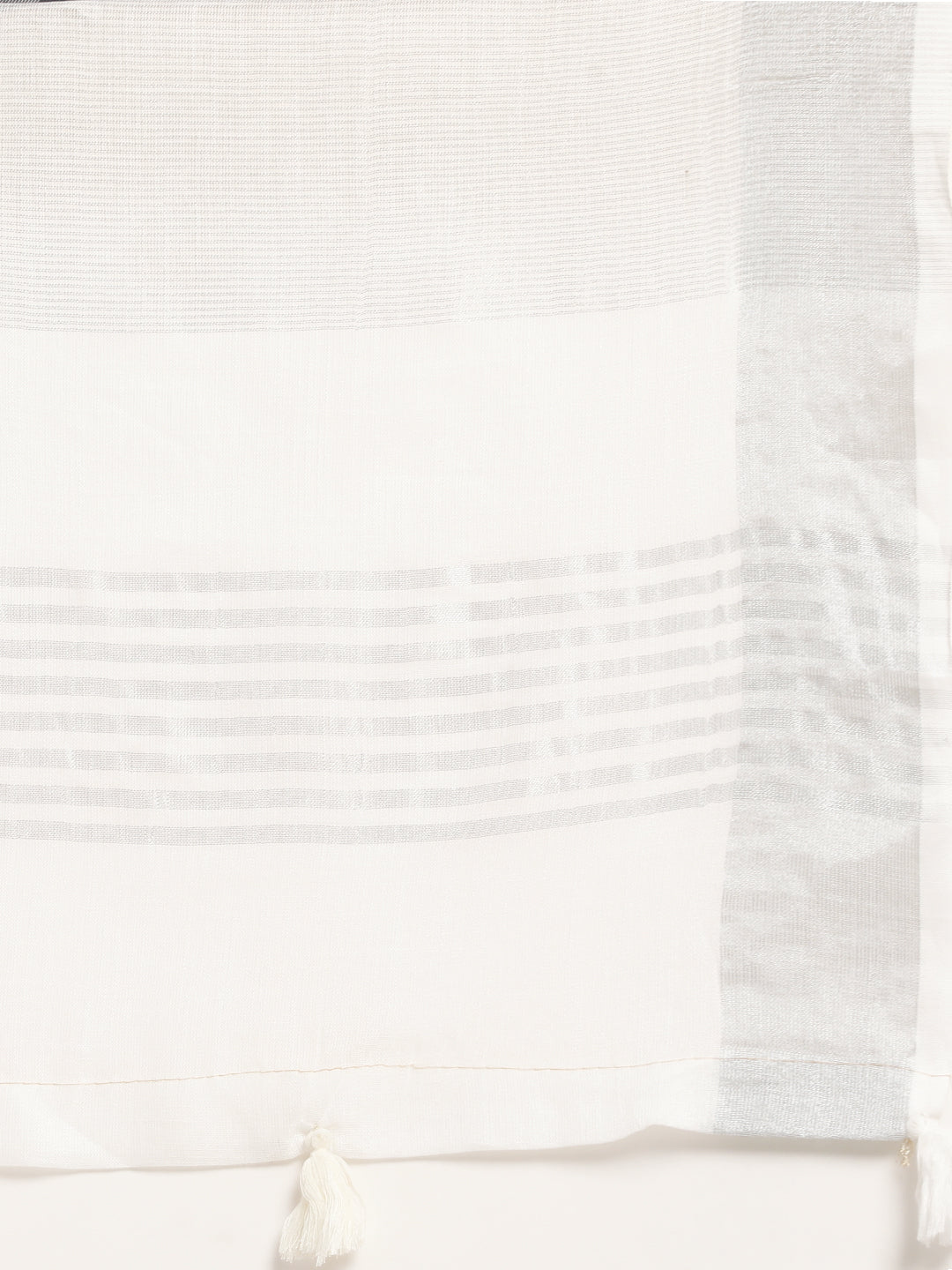 Off White Woven Linen Blend Saree with Silver Zari