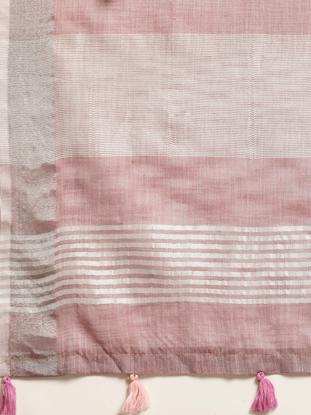 Astita Elegant Mauve Woven Linen Saree with Contrast Zari Border & Tassels – Soft & Breathable Party Wear
