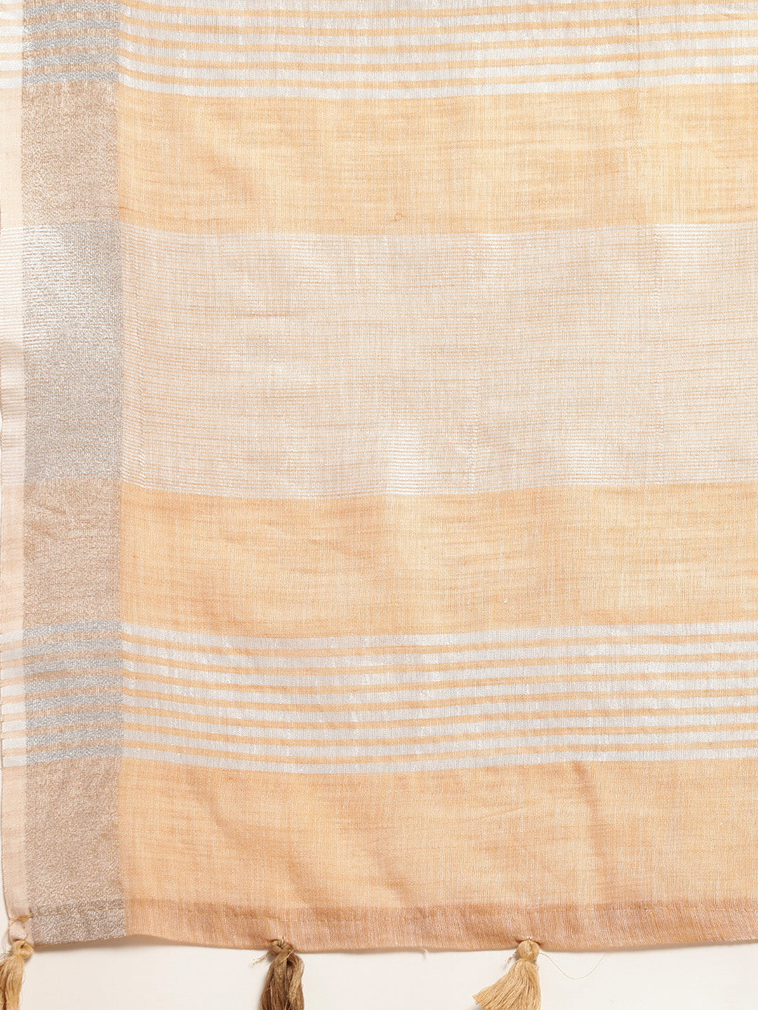 Elegant Tan Woven Linen Saree with Contrast Zari Border & Tassels – Soft & Breathable Party Wear