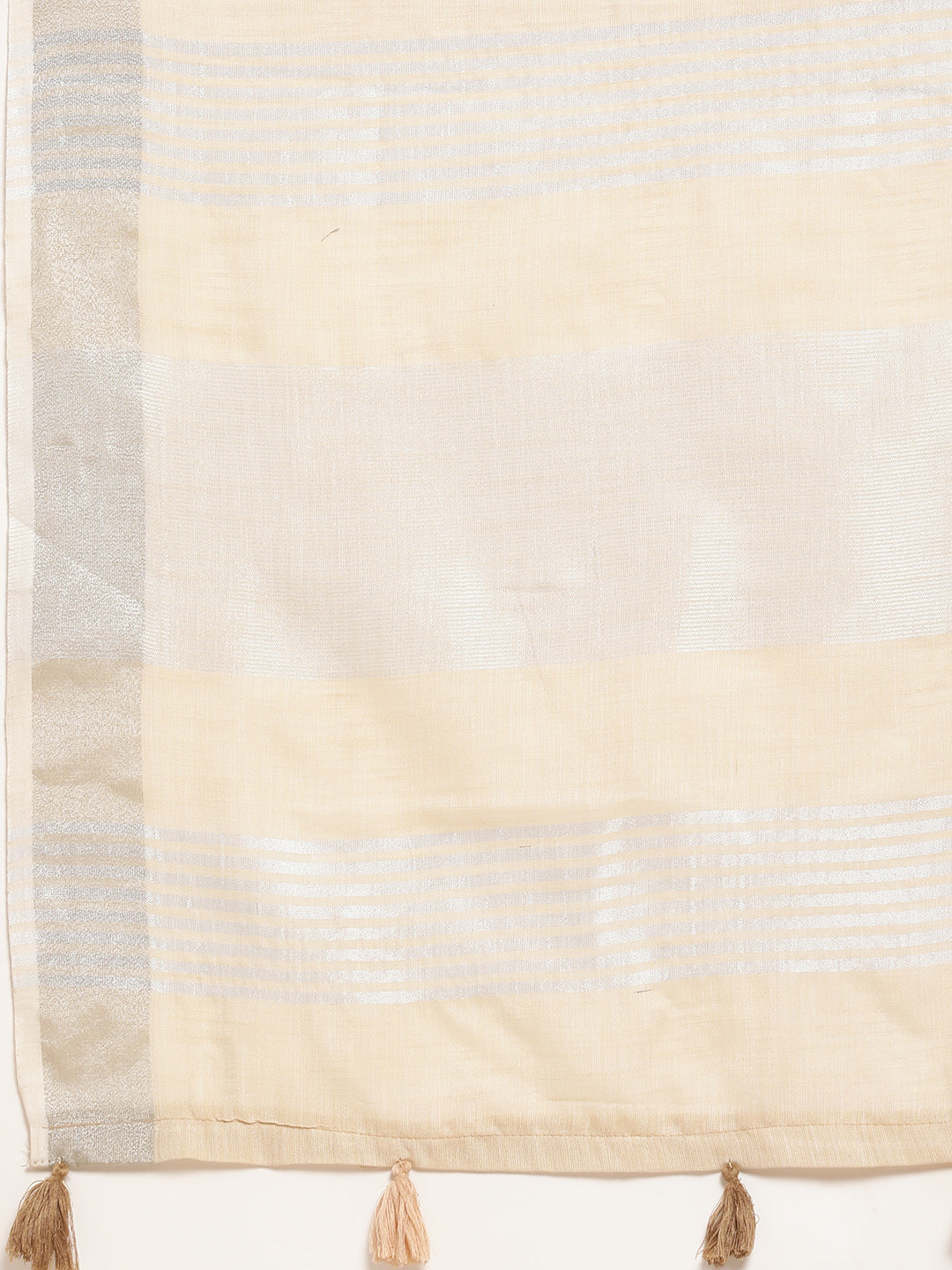 Elegant Beige Woven Linen Saree with Contrast Zari Border & Tassels – Soft & Breathable Party Wear