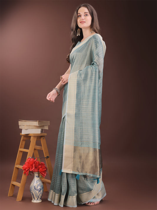 Astita Light Blue Organza Saree with Gold Checked Design – Elegant & Classy Traditional Wear for Formal & Festive Occasions