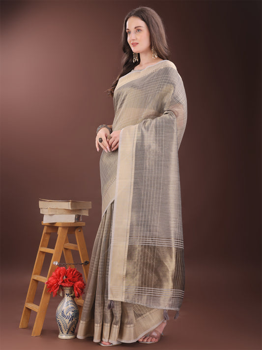 Astita Beige Organza Saree with Gold Checked Design – Elegant & Classy Traditional Wear for Formal & Festive Occasions