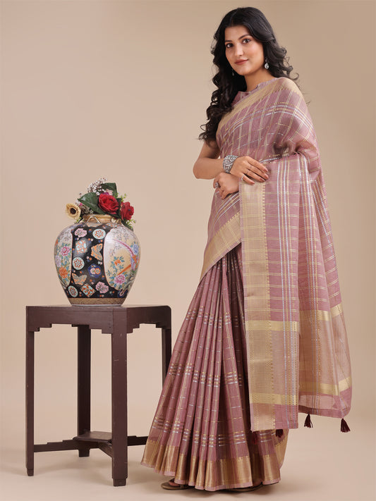 Astita Purple Organza Saree with Gold Zari – Subtle Grace for Timeless Style