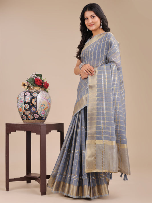Astita Sky Blue Organza Saree with Gold Zari – Subtle Grace for Timeless Style