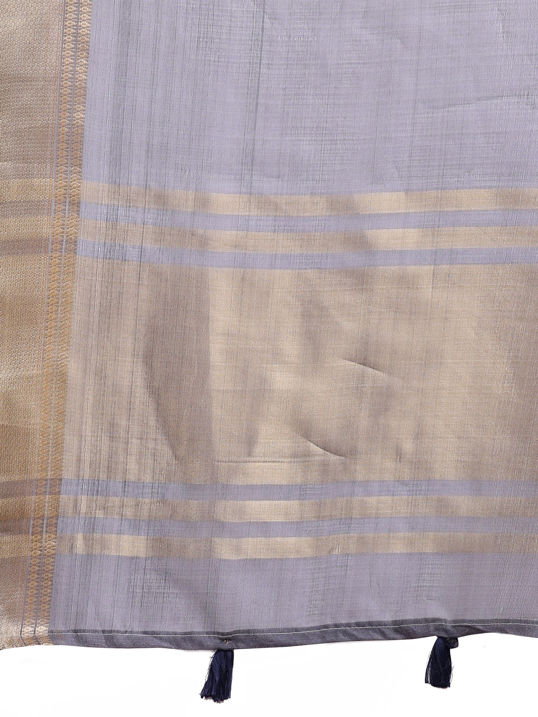 Grey Organza Saree with Golden Zari Border – Embrace Classic Grace
