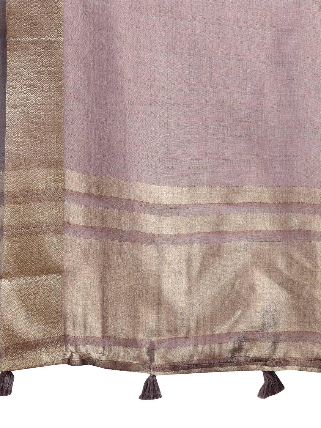 Brown Organza Saree with Golden Zari Border – Mystique Meets Elegance