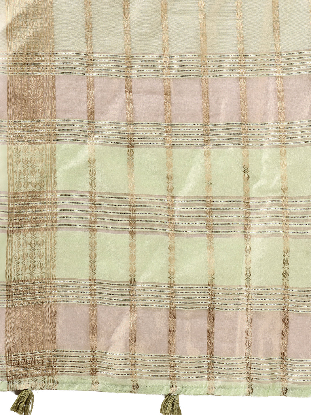 Astita Light Green Organza Saree with Subtle Zari Weave | Lightweight Festive Saree for Women | Elegant Traditional Look | Golden Border & Pallu | Perfect for Weddings, Puja & Gifting