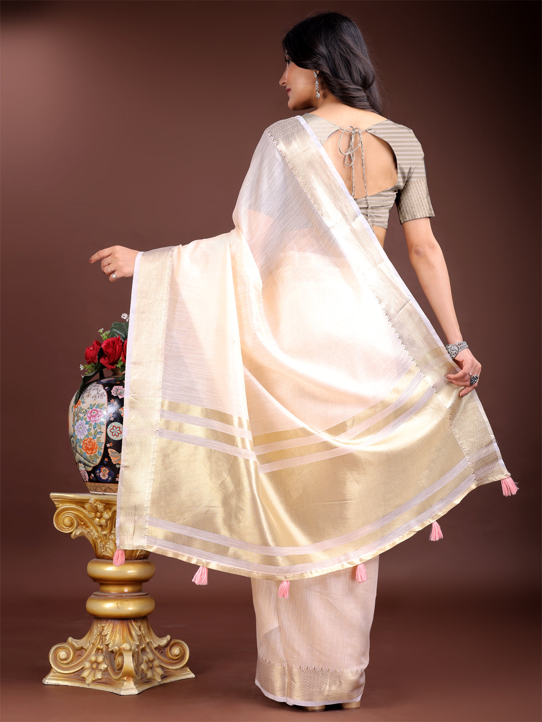 Astita Peach Gold Cotton Ready-to-Wear Saree – Simplicity Meets Effortless Grace