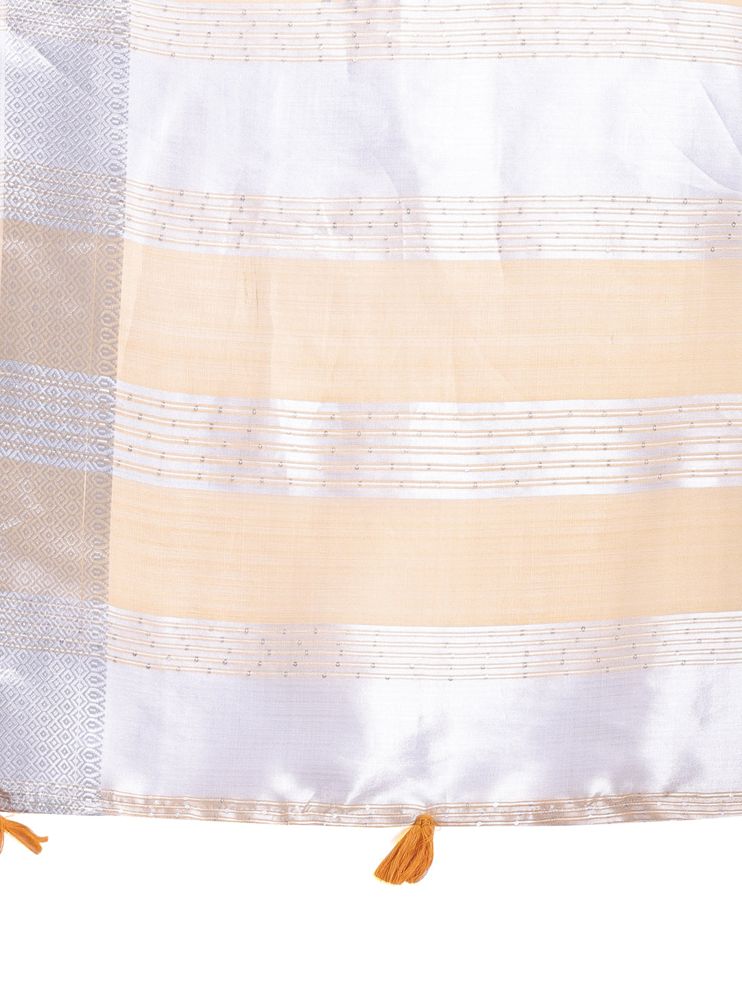 Astita Yellow Organza Saree with Silver Zari Border & Pallu Tassels – Elegant Traditional Saree for Women