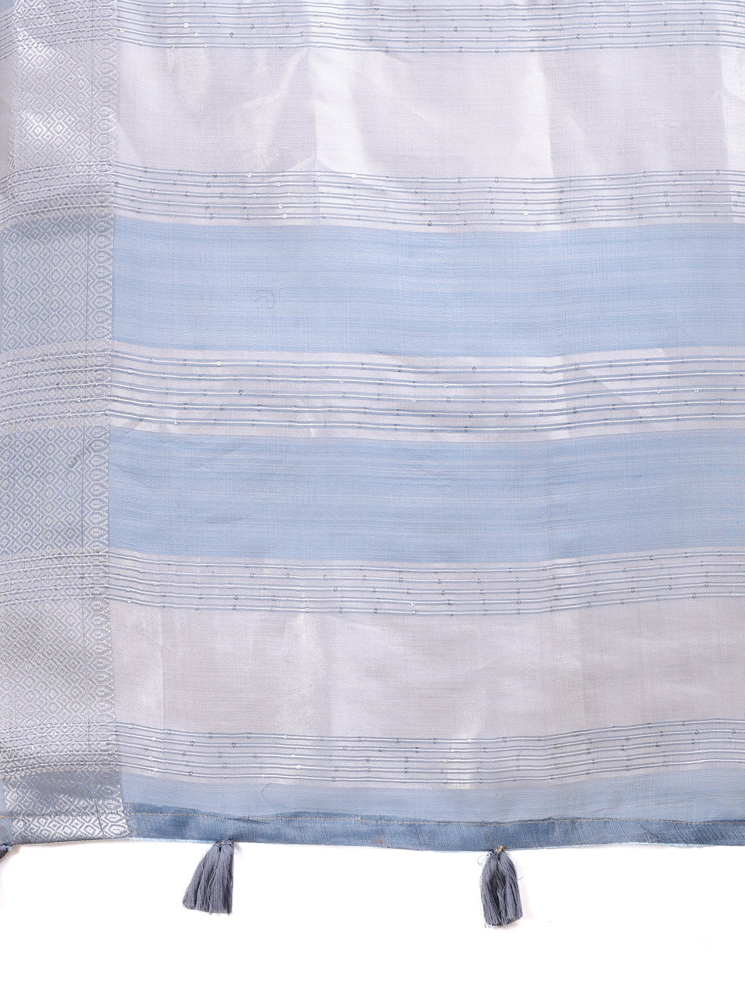 Astita Sky Blue Organza Saree with Silver Zari Border & Pallu Tassels – Elegant Traditional Saree for Women