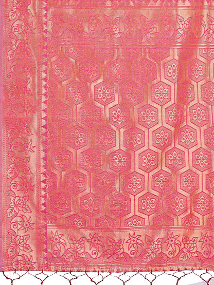 Astita Light Pink Woven Zari Traditional Linen Cotton Saree with Rich Pallu & Unstitched Blouse – Festive & Wedding Wear Saree