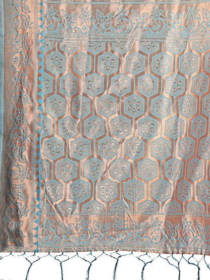 Astita Sea Green Woven Zari Traditional Linen Cotton Saree with Rich Pallu & Unstitched Blouse – Festive & Wedding Wear Saree