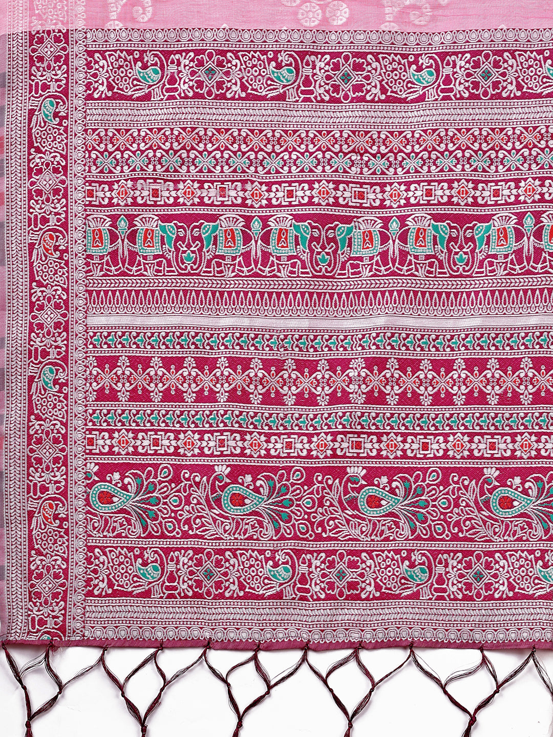 Astita Elegant Pink Linen Cotton Saree with Traditional Red Pallu & Blouse Piece