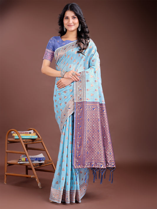 Astita Elegant Sky Blue Cotton Saree with Contrast Pallu – Perfect Blend of Tradition & Comfort
