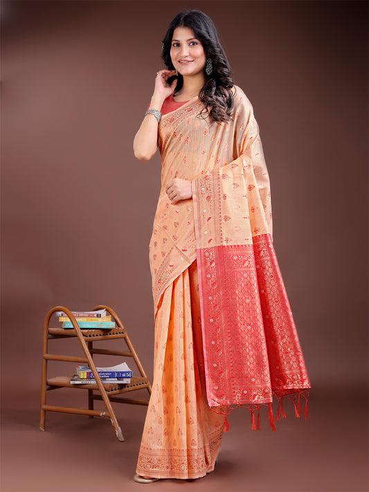 Astita Elegant Orange Cotton Saree with Contrast Pallu – Perfect Blend of Tradition & Comfort