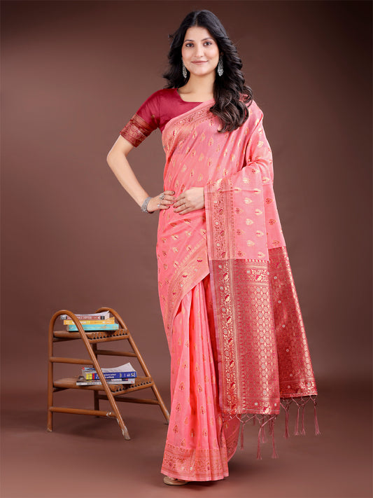 Astita Elegant Peach Cotton Saree with Contrast Pallu – Perfect Blend of Tradition & Comfort