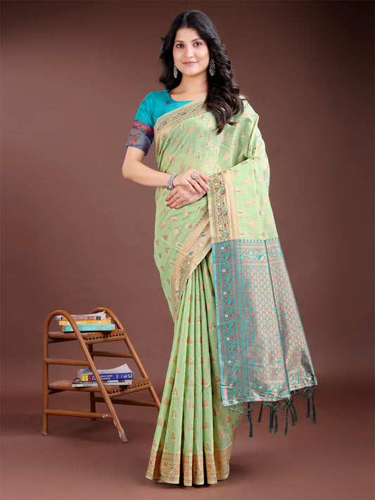 Astita Elegant Light Green Cotton Saree with Contrast Pallu – Perfect Blend of Tradition & Comfort