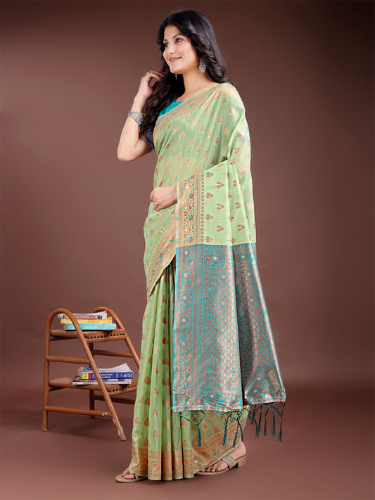 Astita Elegant Light Green Cotton Saree with Contrast Pallu – Perfect Blend of Tradition & Comfort