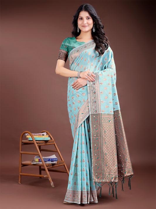 Astita Elegant Sea Green Cotton Saree with Contrast Pallu – Perfect Blend of Tradition & Comfort