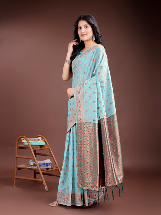 Astita Elegant Sea Green Cotton Saree with Contrast Pallu – Perfect Blend of Tradition & Comfort