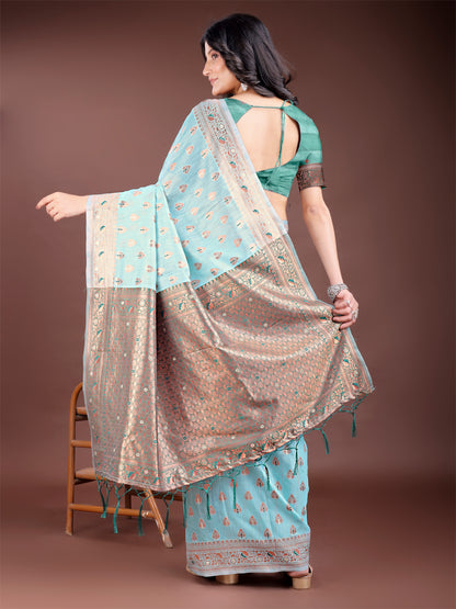 Astita Elegant Sea Green Cotton Saree with Contrast Pallu – Perfect Blend of Tradition & Comfort