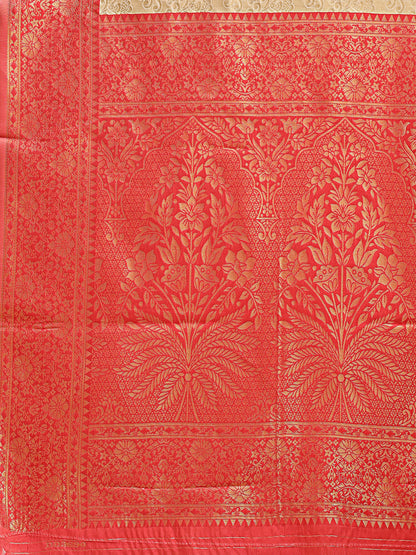 Astita Graceful Cream and Red Silk Saree – Traditional Elegance with Royal Charm